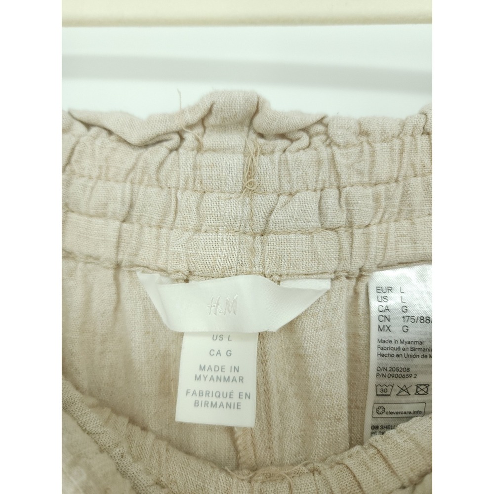 H&M Linen Blend Shorts Womens L Beige Paperbag PullOn Coastal Quiet Luxury - Picture 7 of 7